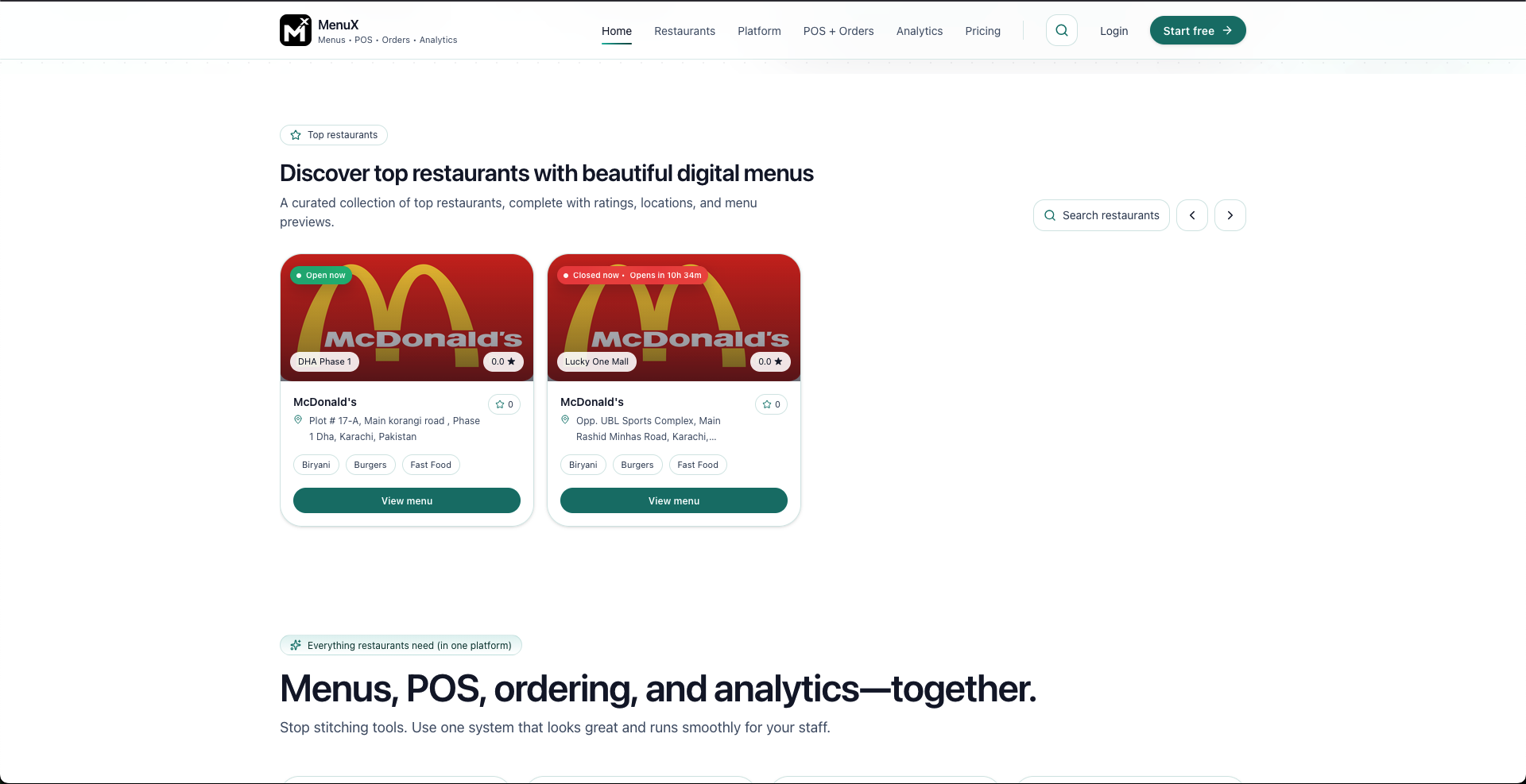 MenuX — Menus, POS, orders & analytics screenshot 2